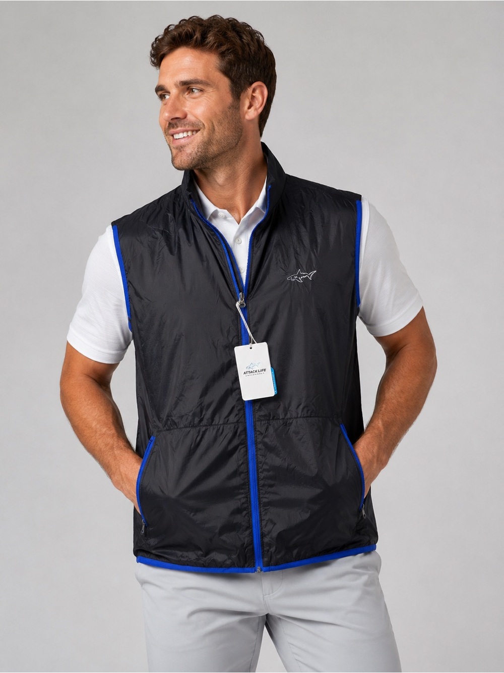 Greg Norman Attack Life Men’s XL Black Blue Lightweight Vest